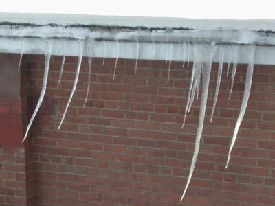 Photo of curved icicles seen outside our apartment