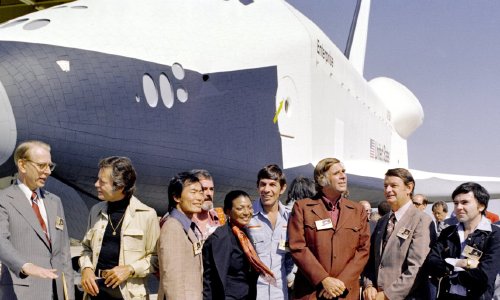 Enterprise shuttle and Star Trek cast, September 17, 1976 (NASA)