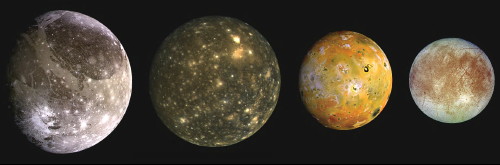 Ganymede, Callisto, Io, Europa (NASA/JPL/DLR)