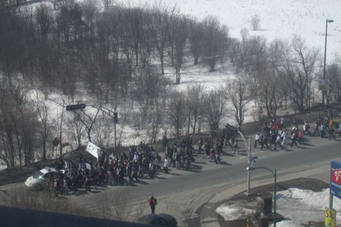 Photograph of anti-war demonstration from my apartment