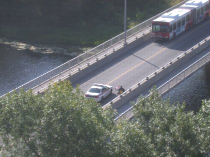 Motorized wheelchair on the Transitway