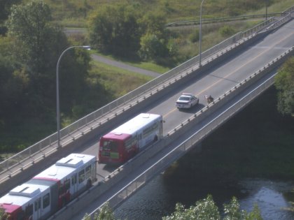 Motorized wheelchair on the Transitway